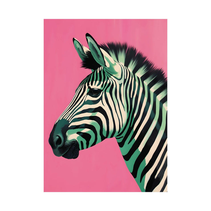 Bold Zebra Print on Pink Background, Vibrant Animal Wall Art, Modern Minimalist Zebra Poster, Premium Matte Décor for Living Room or Office