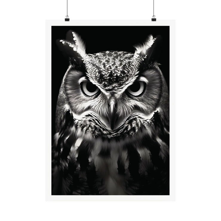 Majestic Owl Wall Art Print - Black and White Poster, Premium Matte Animal Artwork for Home Décor, Minimalist Wildlife Photography Poster