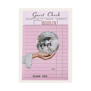 Retro Disco Ball Art Print | Pink Guest Check Poster | Vintage Aesthetic Wall Decor | Fun Bar Room Poster | 80s Dance Vibe Home Decor