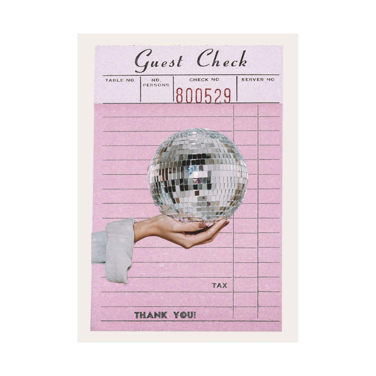 Retro Disco Ball Art Print | Pink Guest Check Poster | Vintage Aesthetic Wall Decor | Fun Bar Room Poster | 80s Dance Vibe Home Decor