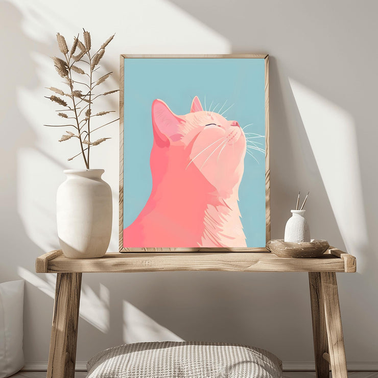 Modern Cat Art Poster – Minimalist Cat Wall Art Print | Cute Pink Cat Decor | Premium Matte Animal Poster | Gift for Cat Lovers