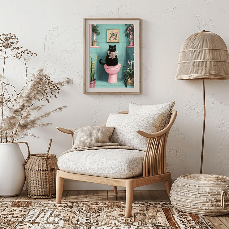 Quirky Black Cat Bathroom Wall Art | Funny Cat Poster | Retro Bathroom Decor | Matte Vertical Poster | Unique Cat Lover Gift