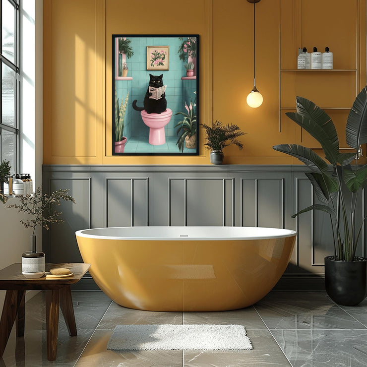 Quirky Black Cat Bathroom Wall Art | Funny Cat Poster | Retro Bathroom Decor | Matte Vertical Poster | Unique Cat Lover Gift