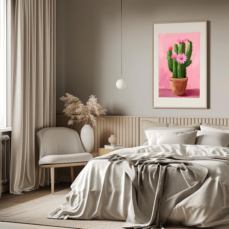 Vibrant Cactus Art Poster – Pink Flower Cacti Print on Premium Matte Paper, Modern Botanical Wall Decor for Living Room & Office