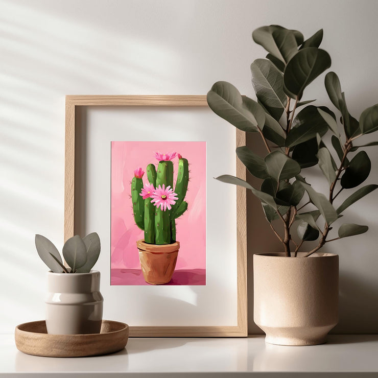 Vibrant Cactus Art Poster – Pink Flower Cacti Print on Premium Matte Paper, Modern Botanical Wall Decor for Living Room & Office