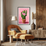 Vibrant Cactus Art Poster – Pink Flower Cacti Print on Premium Matte Paper, Modern Botanical Wall Decor for Living Room & Office