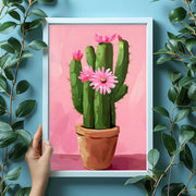 Vibrant Cactus Art Poster – Pink Flower Cacti Print on Premium Matte Paper, Modern Botanical Wall Decor for Living Room & Office