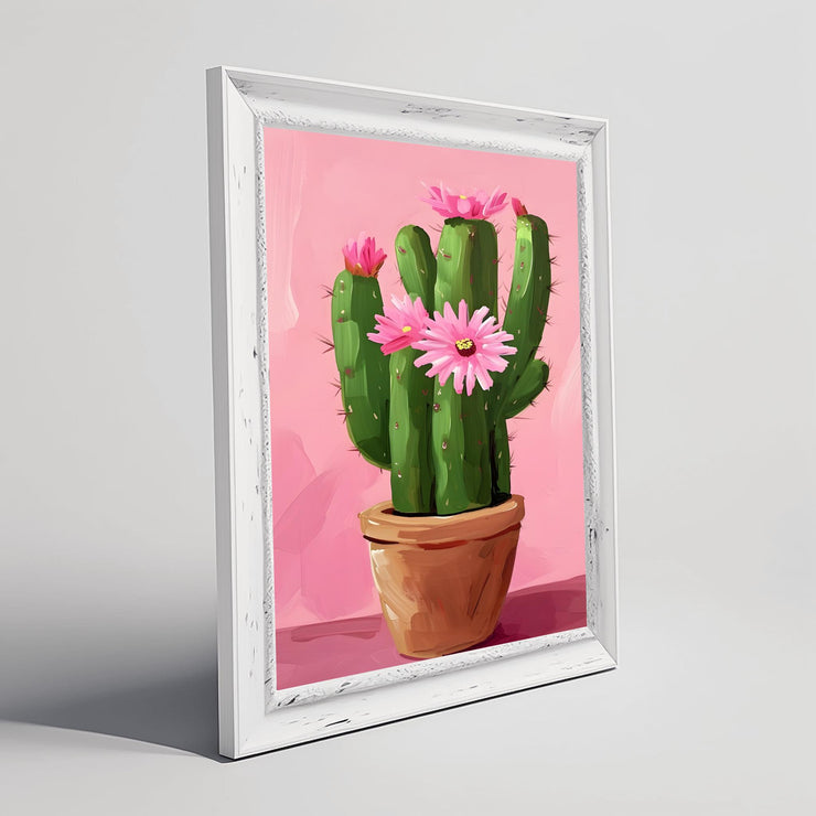 Vibrant Cactus Art Poster – Pink Flower Cacti Print on Premium Matte Paper, Modern Botanical Wall Decor for Living Room & Office