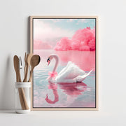 Elegant Swan Wall Art Poster, Pink Pastel Lake Scene, Romantic Animal Decor, Aesthetic Wildlife Print, Nursery & Bedroom Art