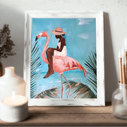 Elegant Flamingo Art Print | Coastal Wall Art Poster | African Woman Tropical Decor | Boho Animal Print | Vibrant Matte Art for Home