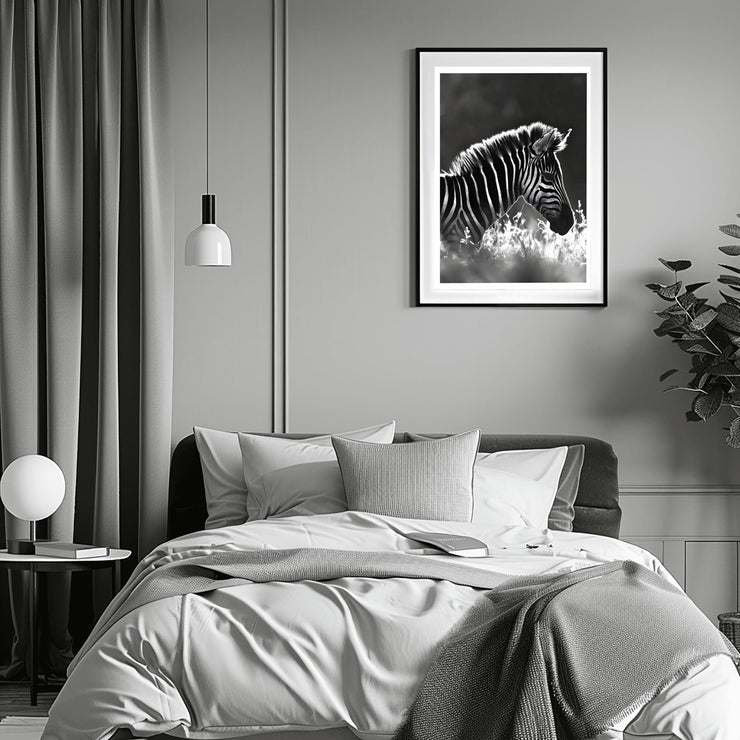 Black and White Zebra Wall Art Poster – Modern Wildlife Photography Print on Premium Matte Paper, Available in Multiple Sizes