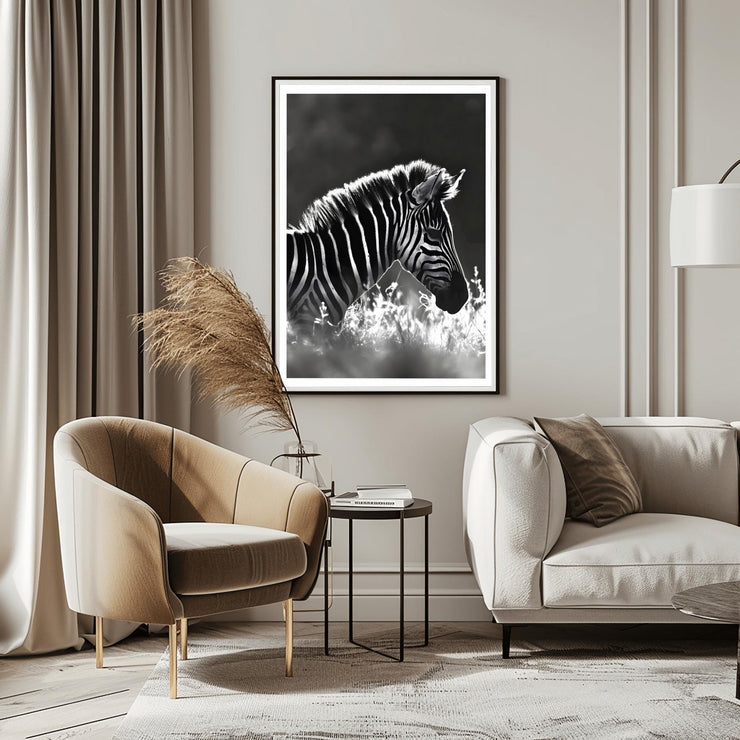 Black and White Zebra Wall Art Poster – Modern Wildlife Photography Print on Premium Matte Paper, Available in Multiple Sizes