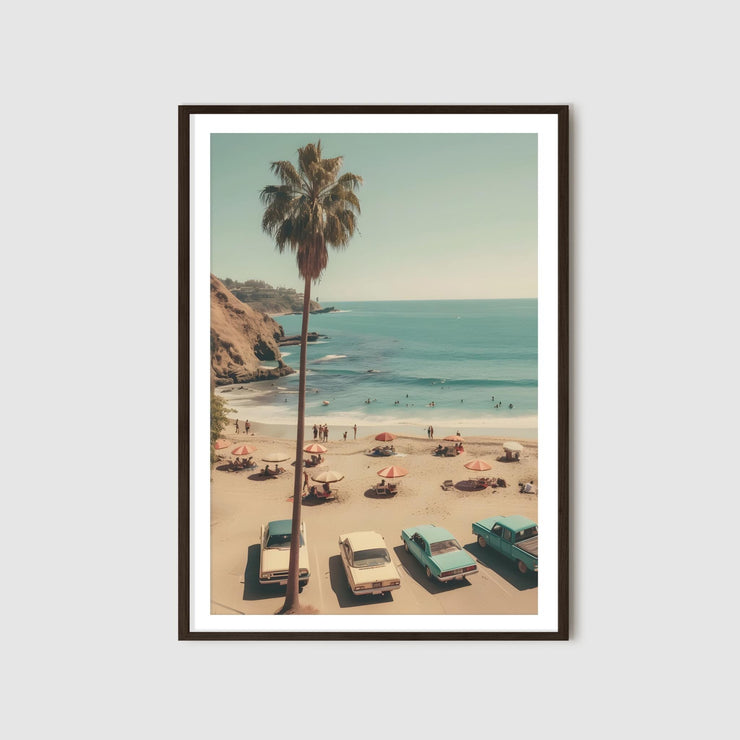 Vintage Beach Scene Wall Art Poster – Retro Coastal Decor, California Palm Tree Art Print, Vintage Ocean Landscape Poster