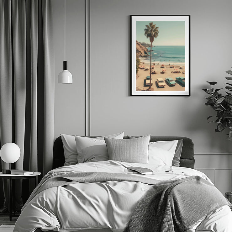 Vintage Beach Scene Wall Art Poster – Retro Coastal Decor, California Palm Tree Art Print, Vintage Ocean Landscape Poster