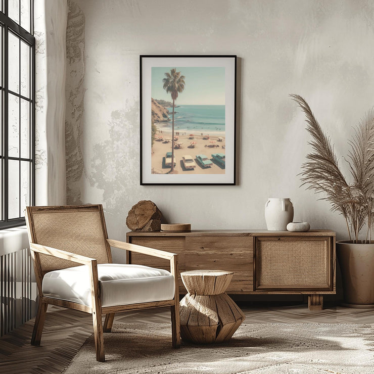 Vintage Beach Scene Wall Art Poster – Retro Coastal Decor, California Palm Tree Art Print, Vintage Ocean Landscape Poster