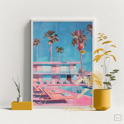 Retro Poolside Vibes Wall Art Poster – Mid-Century Modern Palm Trees Print, Vintage Aesthetic Motel Decor, Tropical Poolside Poster