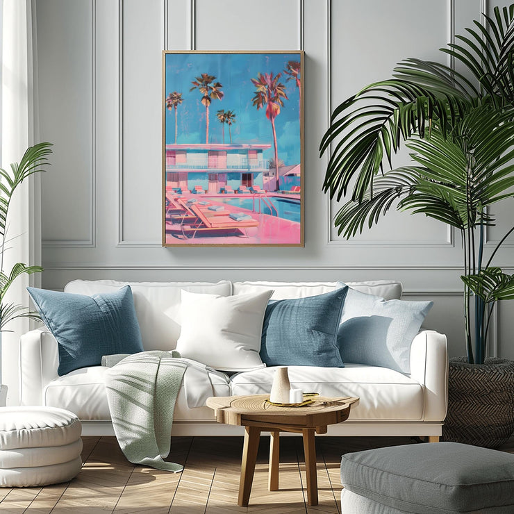 Retro Poolside Vibes Wall Art Poster – Mid-Century Modern Palm Trees Print, Vintage Aesthetic Motel Decor, Tropical Poolside Poster