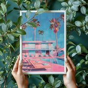 Retro Poolside Vibes Wall Art Poster – Mid-Century Modern Palm Trees Print, Vintage Aesthetic Motel Decor, Tropical Poolside Poster