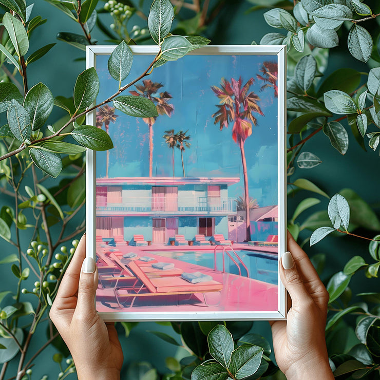 Retro Poolside Vibes Wall Art Poster – Mid-Century Modern Palm Trees Print, Vintage Aesthetic Motel Decor, Tropical Poolside Poster