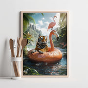 Cool tiger and flamingo wall art print – jungle wall decor, exotic animal poster, tropical art for home- cool urban wildlife animal poster