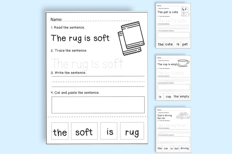 Printable sentence building worksheets read+write