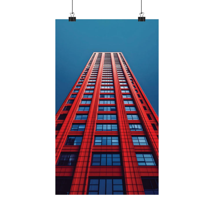 Tower Building Red Matte Poster, Surreal Luxury Modern Art Print for Home Decor, Wall Art, Graphic Design Studio, Bedroom Decor,