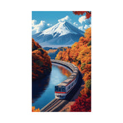 Anime Train Wall Art Poster, Style Japanese Painting Print, Mount Fuji Autumn Landscape, Retro Anime Decor, Matte Vertical