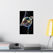 Disco Ball Planet Matte Vertical Poster, Surreal Space Wall Art Print, Vibrant Celestial Home Decor, Galaxy Stars Artwork, Saturn Ring