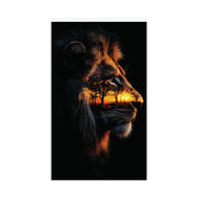 Vertical Lion Posters, Majestic Wildlife Art Print, Double Exposure Wall Decor, Jungle Sunset Nature Poster, Large Lion Portrait Photo, Wild