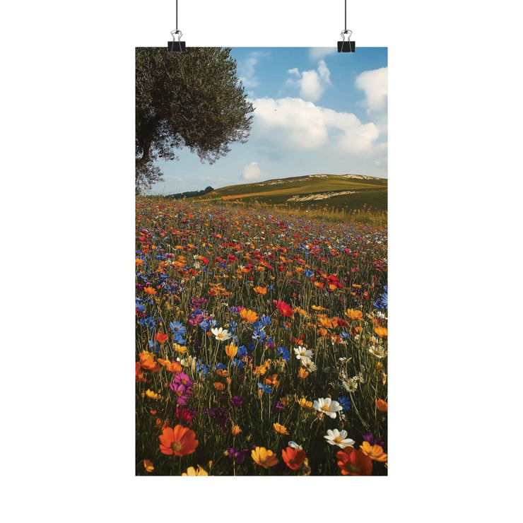 Floral Field Matte Vertical Posters, Rose Blossoms Print, Wildflower Wall Art Decor, Nature Poster Prints, Botanical Artwork