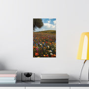 Floral Field Matte Vertical Posters, Rose Blossoms Print, Wildflower Wall Art Decor, Nature Poster Prints, Botanical Artwork