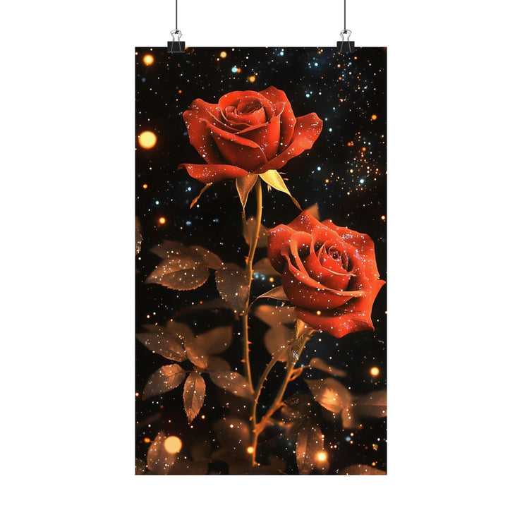 Thorny Roses Y2K Sparkle on Black Background, Matte Print, Wall Art, Home Decor, Room Decor, Floral Print, Gothic Decor