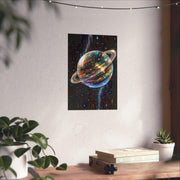 Disco Ball Planet Matte Vertical Poster, Surreal Space Wall Art Print, Vibrant Celestial Home Decor, Galaxy Stars Artwork, Saturn Ring