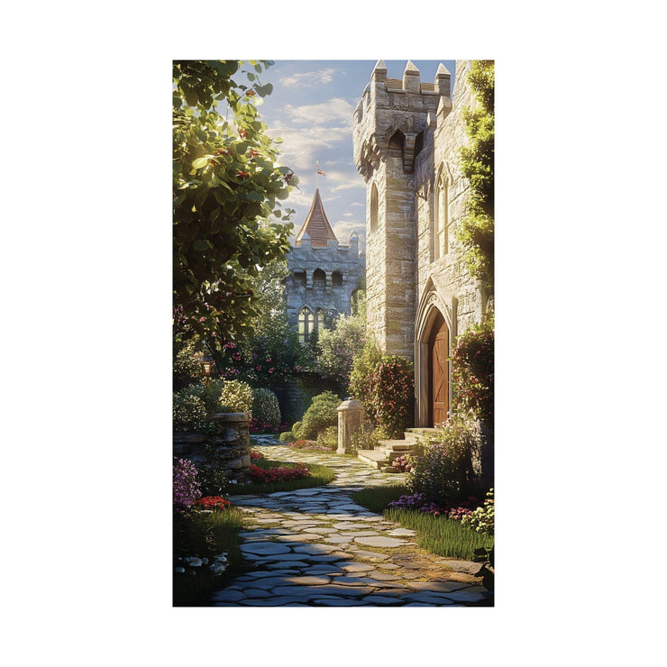 Castle Garden Vertical Posters, Matte Print Art Decor, Photo Realistic Sunny Design, Home Wall Decor, Gift for Garden Lovers, Castle Print,