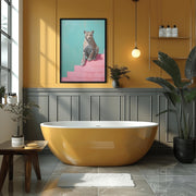 Modern Leopard Wall Art  Matte Poster displayed above a stylish bathtub in a contemporary bathroom