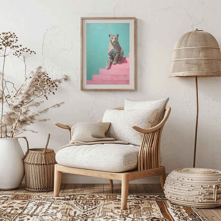 Modern Leopard Wall Art – Matte Poster displayed in a stylish living room with neutral decor