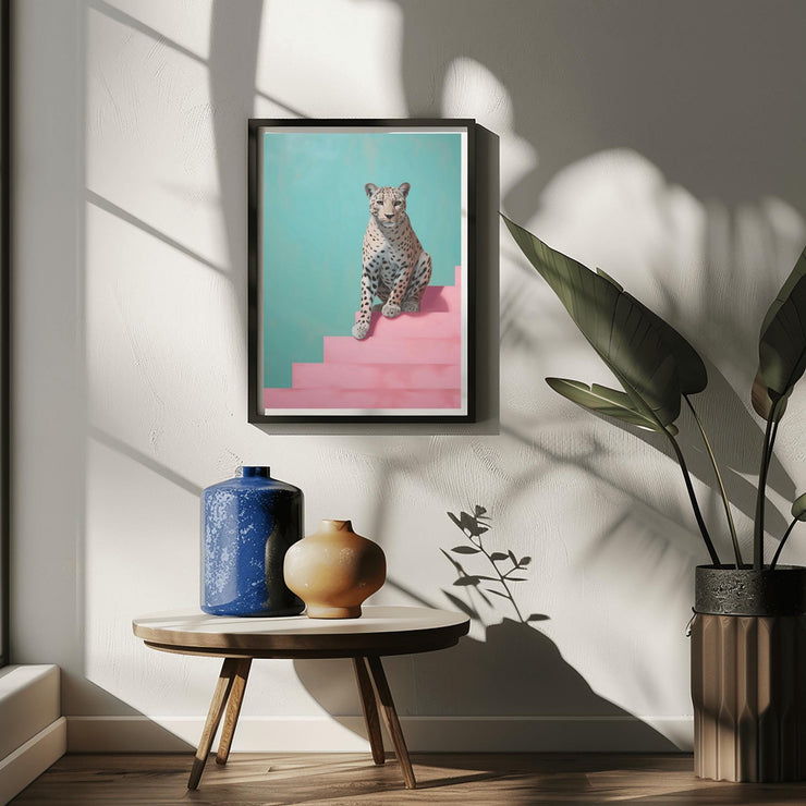 Modern Leopard Wall Art  Matte Poster displayed in a stylish room with plants and decorative vases