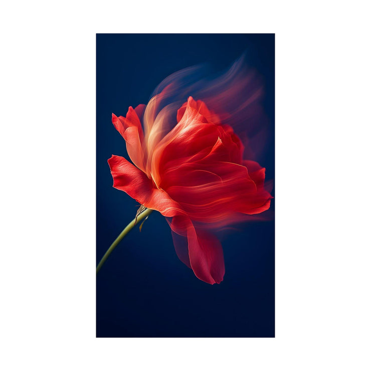 Stunning Red Rose in motion poster with vibrant colors and a dynamic design