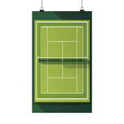 Tennis Court Poster featuring a minimalist design of a tennis court in green and white colors