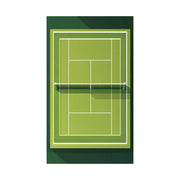 Tennis Court Poster featuring a minimalist design with vibrant green colors and court lines