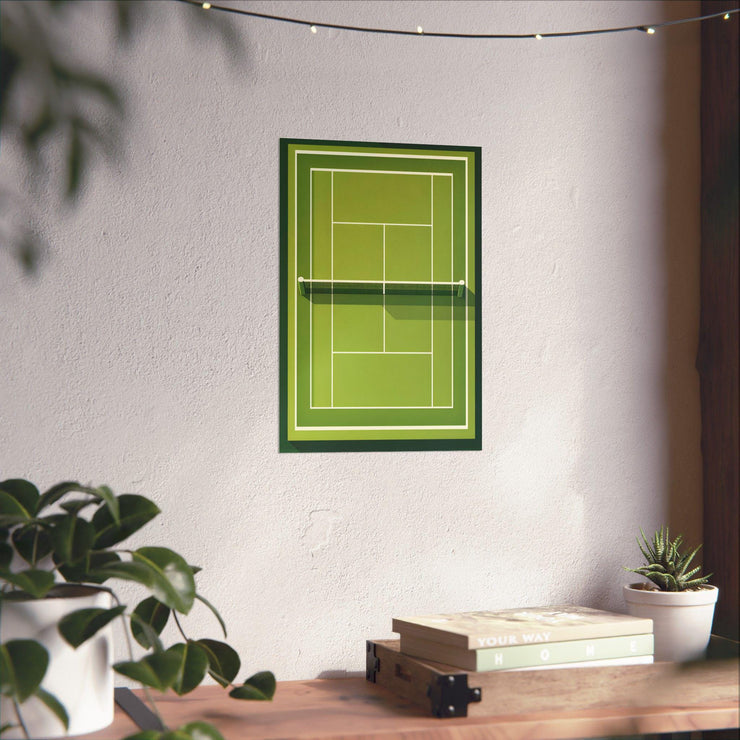 Tennis Court Poster featuring a vibrant green court design, perfect for sports enthusiasts