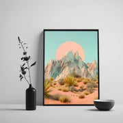 Desert Mountain Wall Art featuring pastel mountains and a pink sun for a serene aesthetic