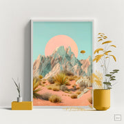Desert Mountain Wall Art featuring vibrant mountains and pastel colors in a stylish frame