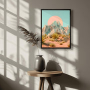 Desert Mountain Wall Art featuring a serene scene of mountains and cacti in pastel colors