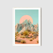 Desert Mountain Wall Art featuring colorful mountains and a sunset, ideal for home décor