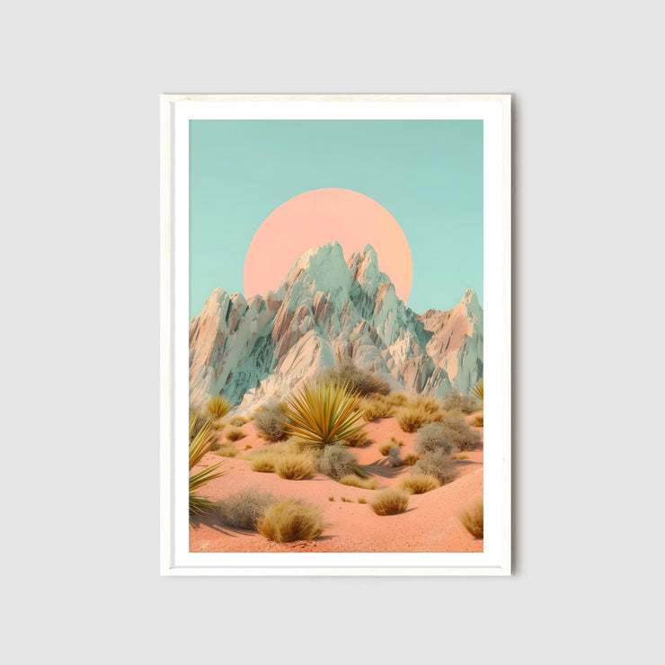 Desert Mountain Wall Art featuring colorful mountains and a sunset, ideal for home décor