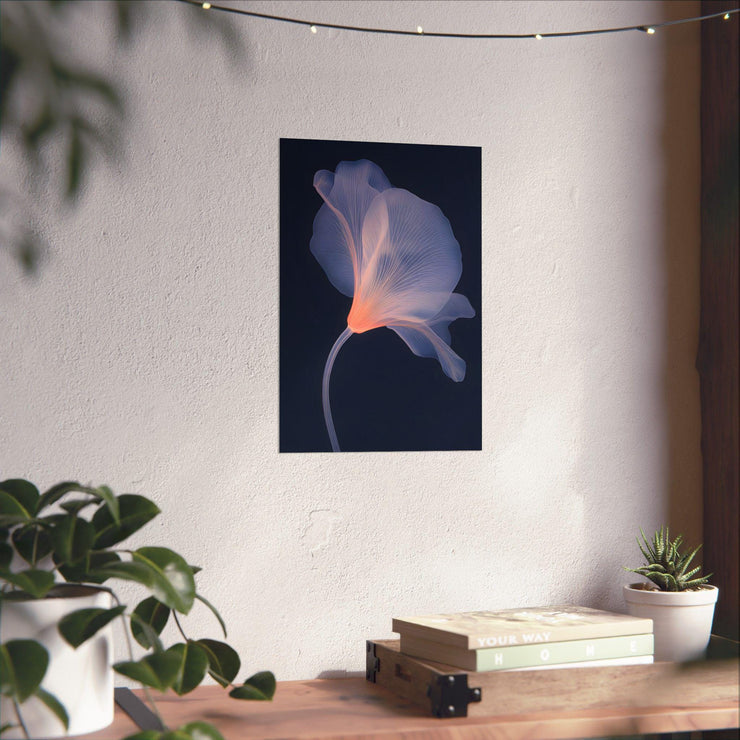 Vertical Poster X Ray Flower Art Print wall art featuring a glowing flower on a dark background