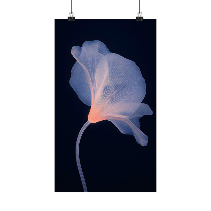 Vertical Poster X Ray Flower Art Print wall art displaying a glowing flower on a dark background